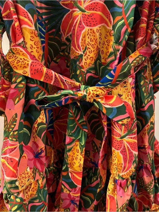 SHEIN CURVE Tropical Floral Belted Ruffle Mini Dress - Vibrant Multi - Picture 2 of 6